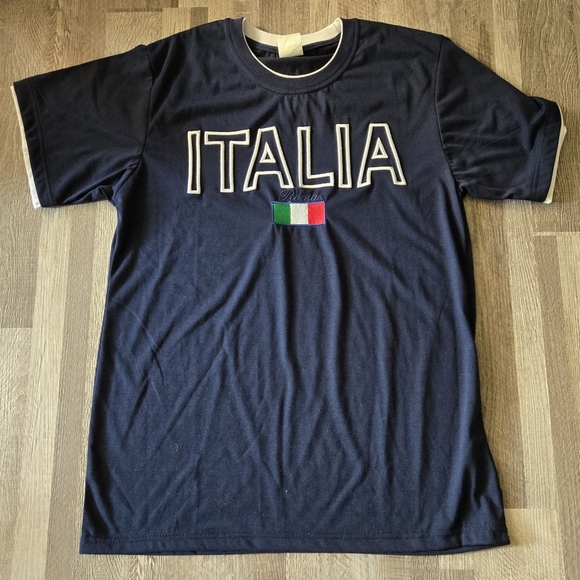 Vintage-style ITALIA Roma Navy Embroidered T-Shirt - EU XXL - Picture 1 of 7
